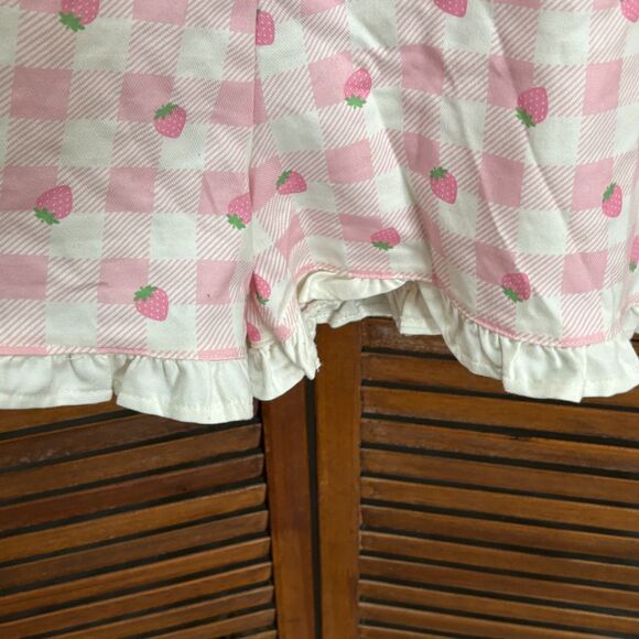 Hot Topic Pink Strawberry Gingham Heart Bib Shortalls Overalls Milk Maid Size L - Picture 9 of 13